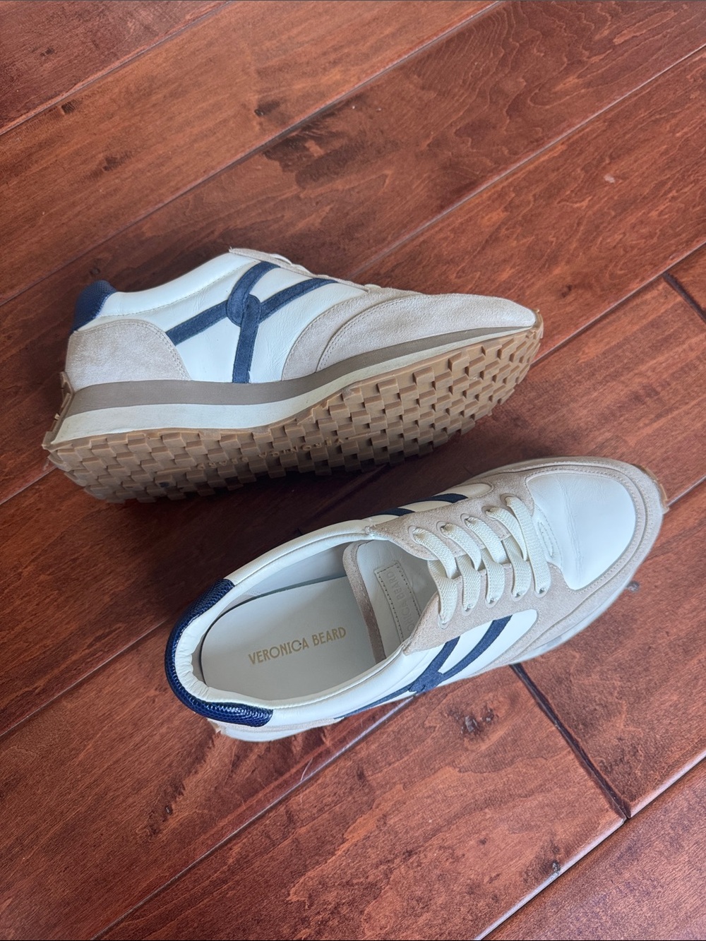 Veronica Beard Ivory and Navy Valentina Sneaker. Size 10.